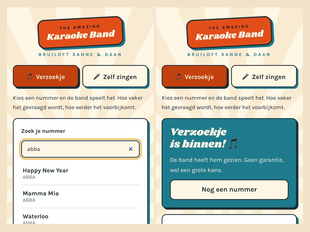 Verzoekjestool The Amazing Karaoke Band Online verzoekjestool van The Amazing Karaoke Band: nummer zoeken en verzoekje versturen