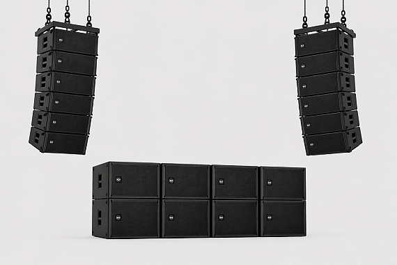 8x 18" sub + 12x line-array top (RCF HDL 20-A systeem)