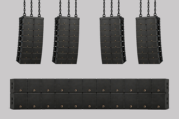 ~22x sub + ~32x line-array top (Maatwerk – L-Acoustics K1 of D&B J-series)