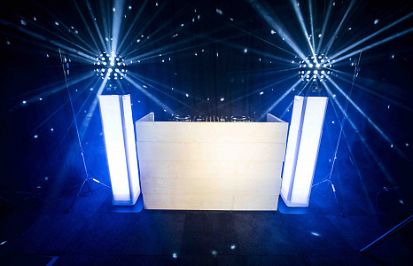 White scaffolding wooden DJ set rental